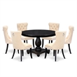 Pemberly Row 7-Piece Dining Table Set Acacia Wood Sandblasted Black