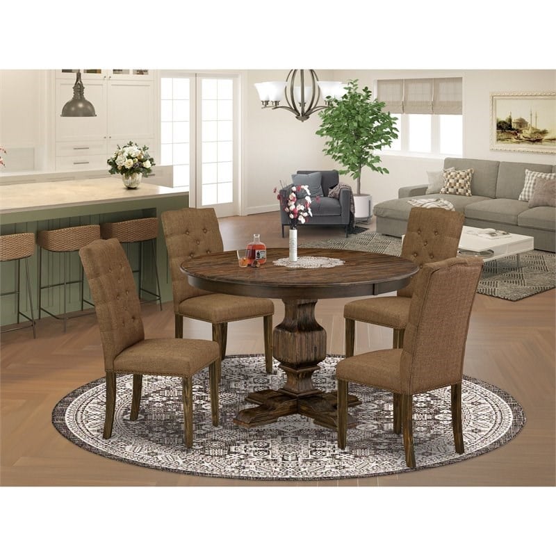 Pemberly Row 5-Piece Dining Set Rubberwood Brown Jacobean Finish