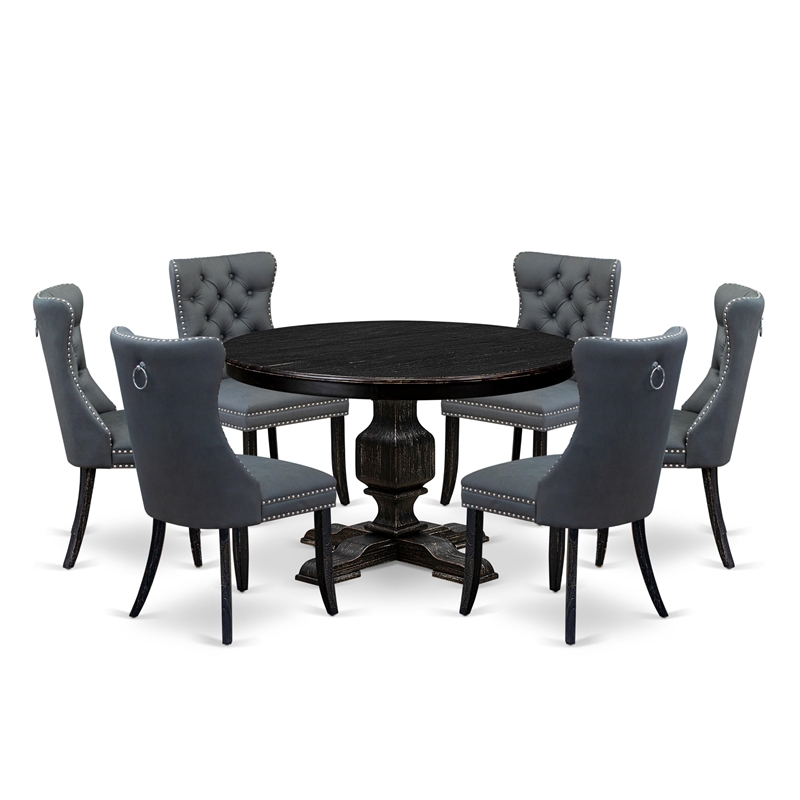 Pemberly Row 7-Piece Dining Table Set Acacia Wood Black Finish