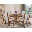 Pemberly Row 7-Piece Dining Set in Walnut Finish with Grey Linen Chairs