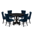 Pemberly Row 7-Piece Pedestal Dining Table Set in Sand-Blasted Black Finish