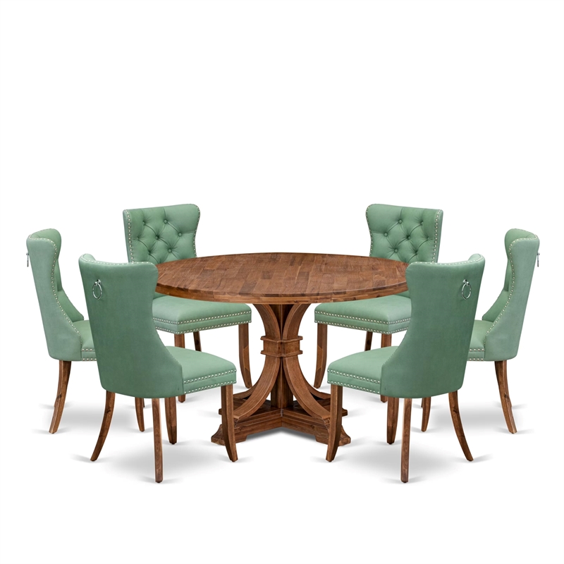 Pemberly Row 7-Piece Rubberwood Dining Set with 6 Chairs in Walnut