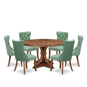 Pemberly Row 7-Piece Rubberwood Dining Set with 6 Chairs in Walnut