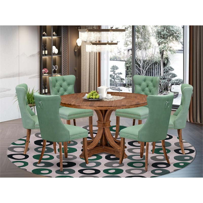 Pemberly Row 7-Piece Rubberwood Dining Set with 6 Chairs in Walnut