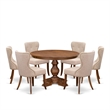 Pemberly Row 7-Piece Rubberwood Dining Set in Walnut Linen Upholstery