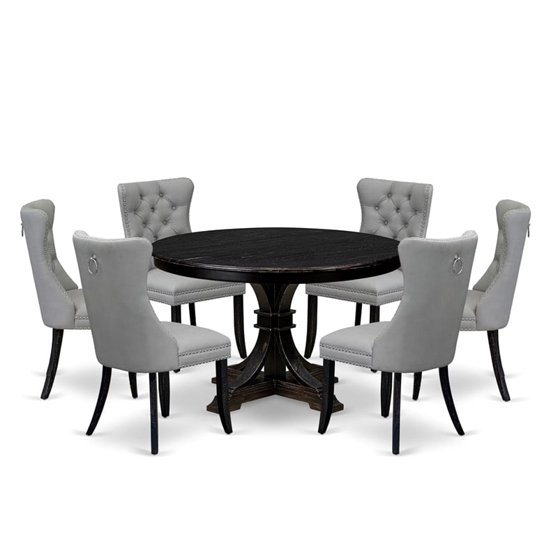 Pemberly Row 7-Piece Wood Dining Set in Sand-Blasted Black Finish