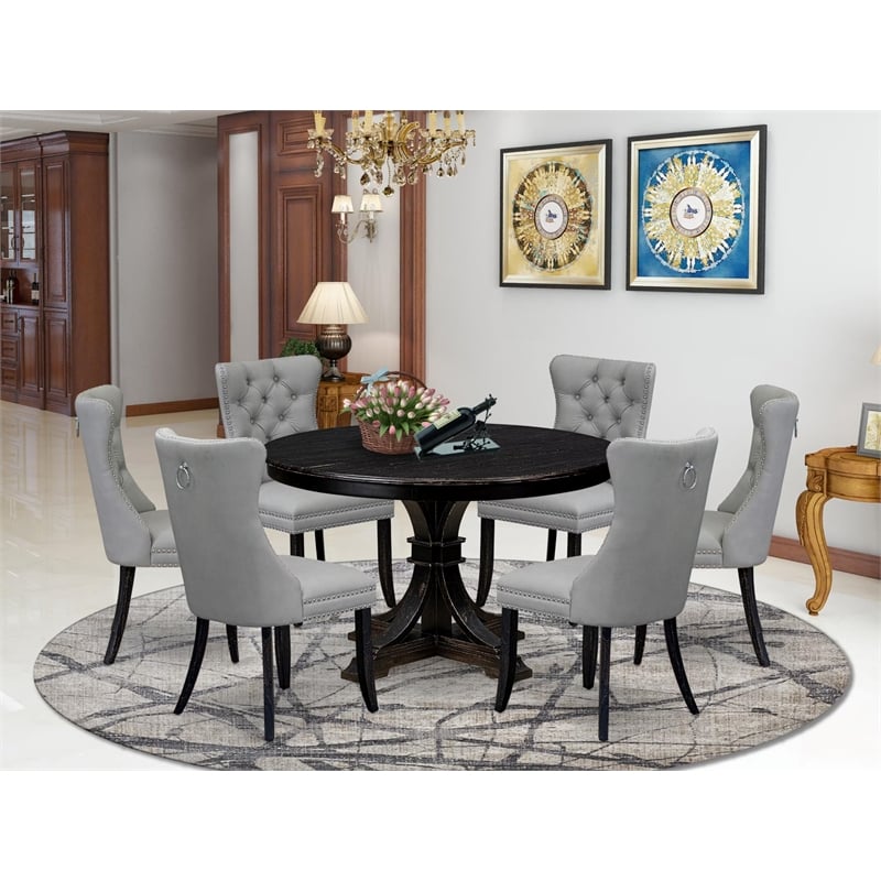 Pemberly Row 7-Piece Wood Dining Set in Sand-Blasted Black Finish