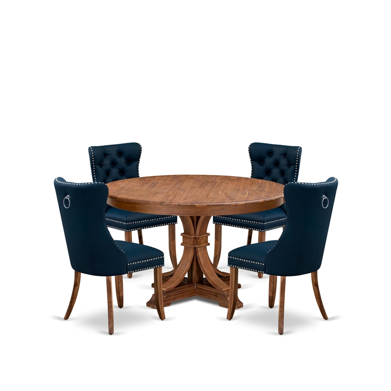 Pemberly Row 5-Piece Dining Set with Faux Leather Chairs in Walnut