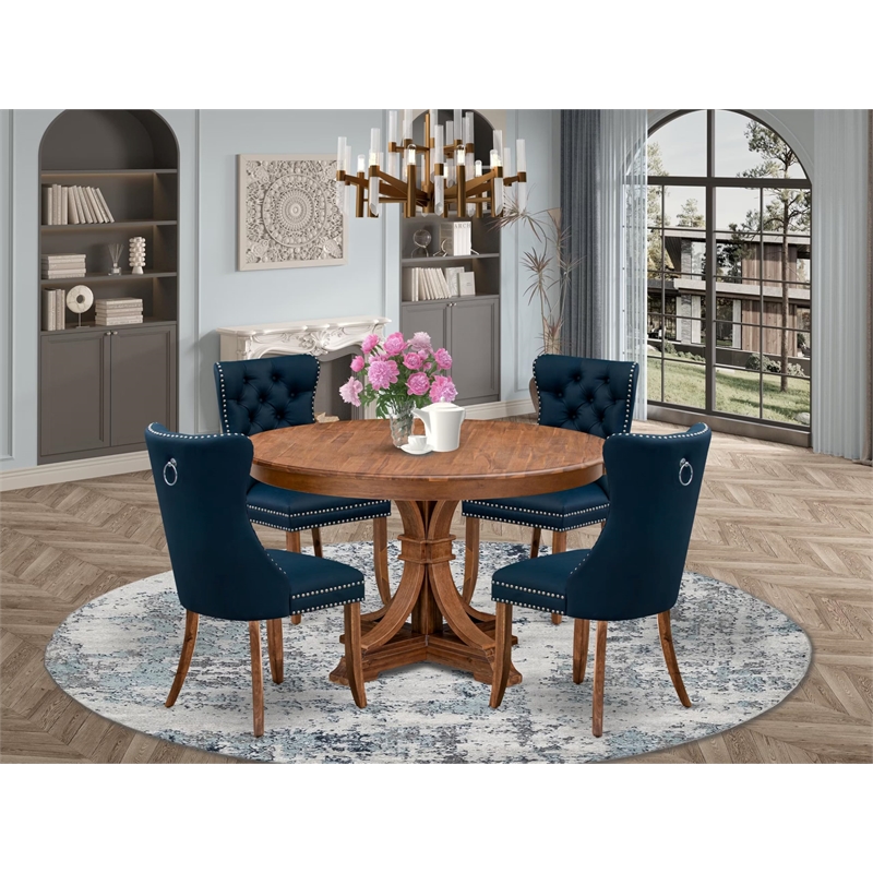 Pemberly Row 5-Piece Dining Set with Faux Leather Chairs in Walnut