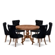 Pemberly Row 7-Piece Dining Set with Black Linen Chairs in Walnut Finish