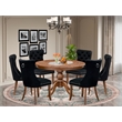 Pemberly Row 7-Piece Dining Set with Black Linen Chairs in Walnut Finish