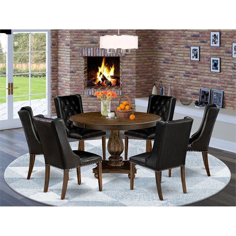 Pemberly Row 7-Piece Wood Dining Set in Distressed Jacobean and Black