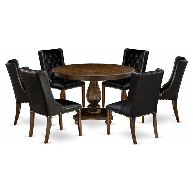 Pemberly Row 7-Piece Wood Dining Set in Distressed Jacobean and Black