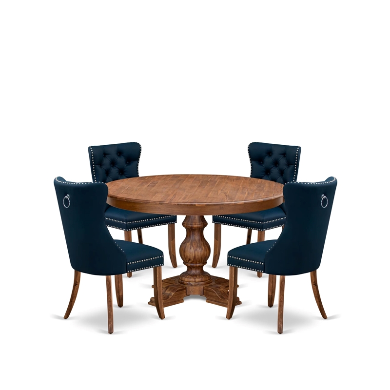Pemberly Row 5-Piece Mid Century Dining Set in Walnut and Faux Leather