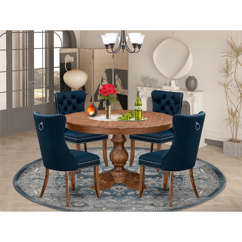 Pemberly Row 5-Piece Mid Century Dining Set in Walnut and Faux Leather