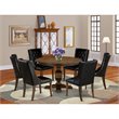 Pemberly Row 7 Pieces Wood Dining Set in Distressed Jacobean and Black