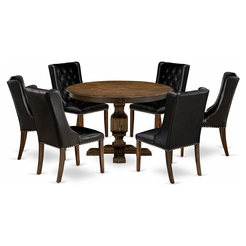 Pemberly Row 7 Pieces Wood Dining Set in Distressed Jacobean and Black