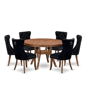 Pemberly Row 7-Piece Table Set Wood Walnut Finish Upholstered Chairs