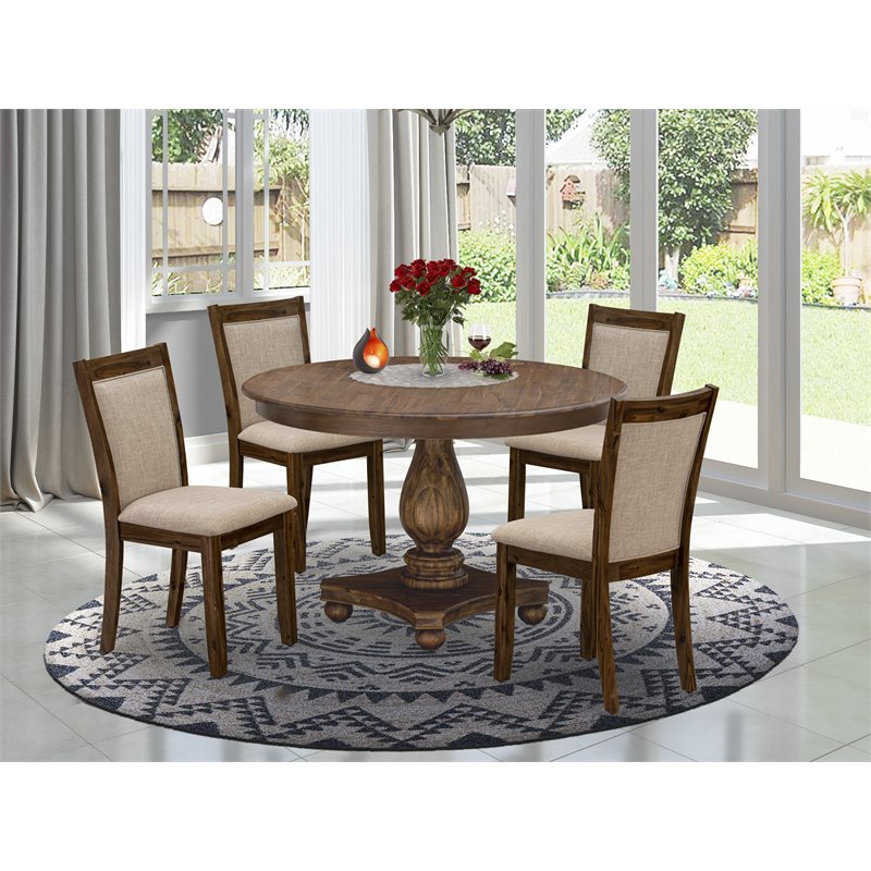 Pemberly Row 5-Piece Dining Room Set Acacia Wood Walnut/Tan Finish