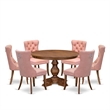 Pemberly Row 7-Piece Mid-Century Dining Set in Walnut Faux Leather
