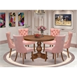 Pemberly Row 7-Piece Mid-Century Dining Set in Walnut Faux Leather