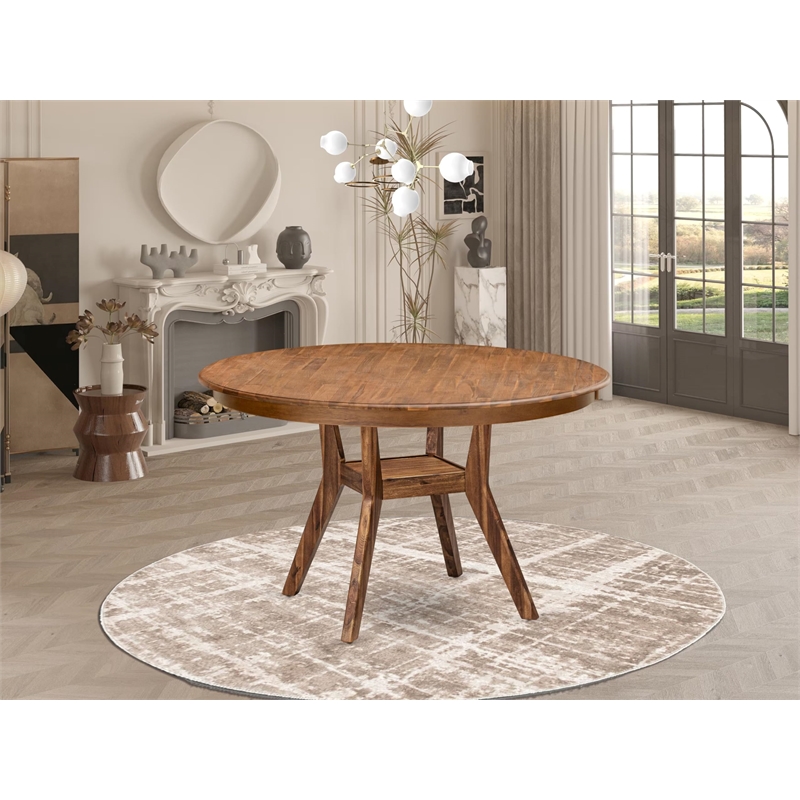 Pemberly Row Round Modern Dining Table in Walnut Acacia Wood