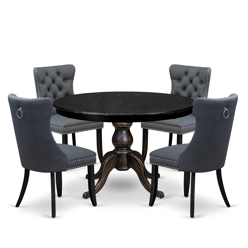 Pemberly Row 5-Piece Wooden Dining Set in Sand Blasted Black Finish