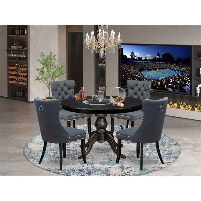 Pemberly Row 5-Piece Wooden Dining Set in Sand Blasted Black Finish