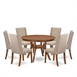Pemberly Row 7-Piece Round Wooden Dining Set in Walnut Finish