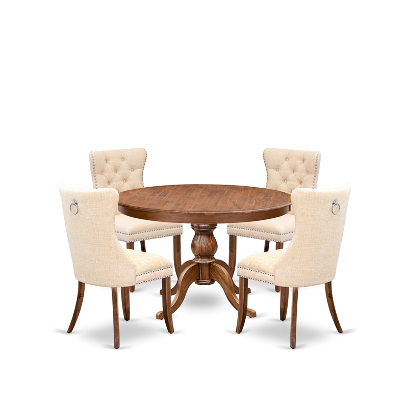 Pemberly Row 5-Piece Mid-Century Dining Set in Wood with Walnut Finish
