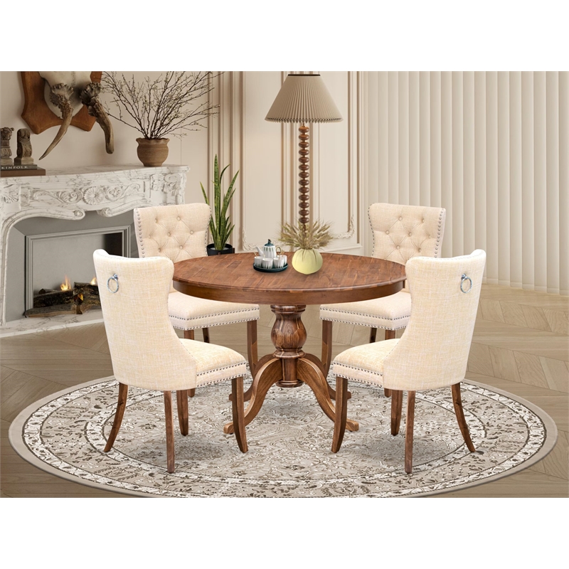 Pemberly Row 5-Piece Mid-Century Dining Set in Wood with Walnut Finish