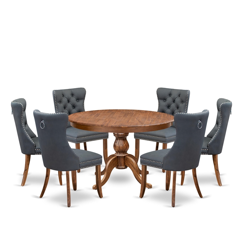 Pemberly Row 7-Piece Mid-Century Dining Set in Rubber Wood Walnut Finish