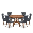 Pemberly Row 7-Piece Mid-Century Dining Set in Rubber Wood Walnut Finish