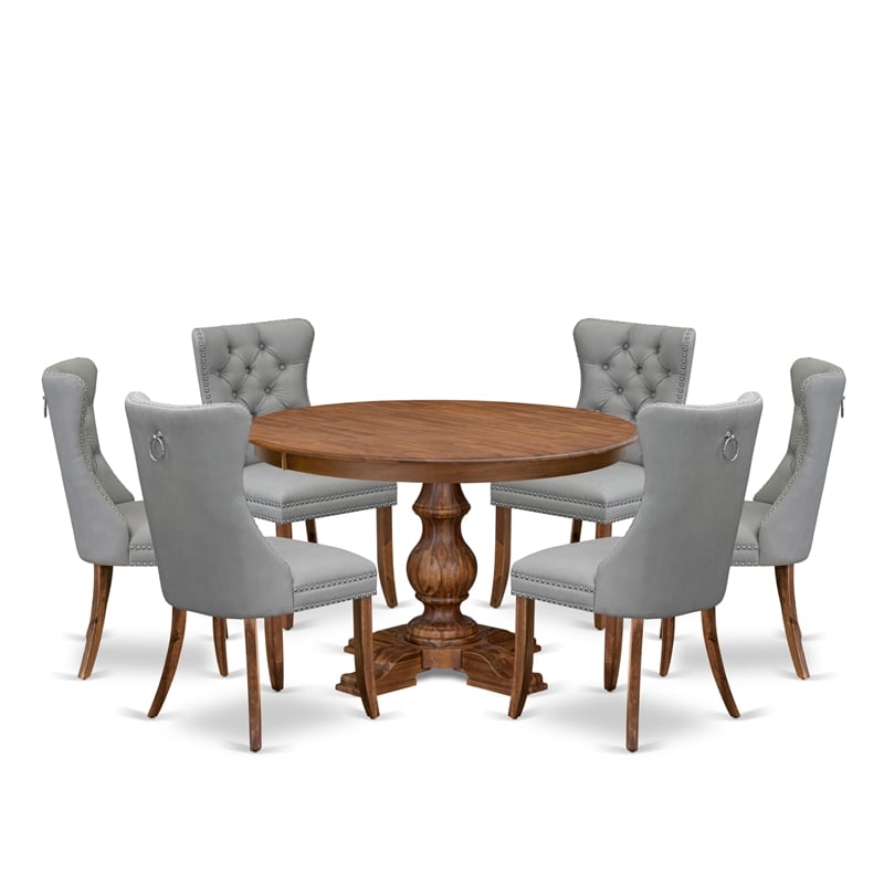Pemberly Row 7-Piece Dining Set in Walnut Finish with Faux Leather Chairs