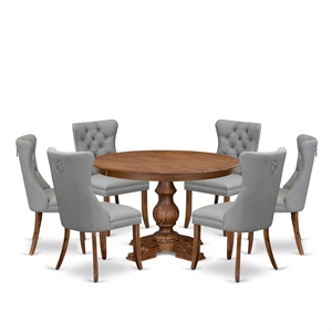 Pemberly Row 7-Piece Dining Set in Walnut Finish with Faux Leather Chairs