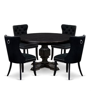 Pemberly Row 5-Piece Round Dining Table Set Wood in Black Finish