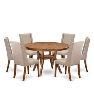 Pemberly Row 7-Piece Wood Dining Set with Round Table in Antique Walnut