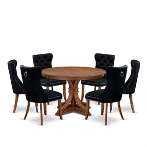 Pemberly Row 7-Piece Kitchen Table Set Wood in Walnut Finish