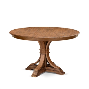 Pemberly Row Round Dining Table Acacia Wood in Antique Walnut Finish