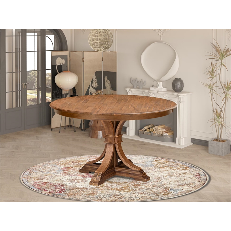 Pemberly Row Round Dining Table Acacia Wood in Antique Walnut Finish