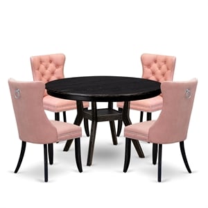 Pemberly Row 5-Piece Round Dining Set with Black Wood Finish