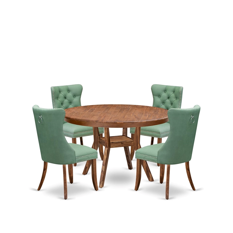 Pemberly Row 5-Piece Dining Set with Faux Leather Chairs in Walnut Wood