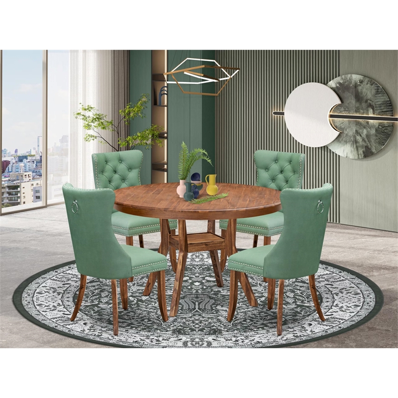 Pemberly Row 5-Piece Dining Set with Faux Leather Chairs in Walnut Wood