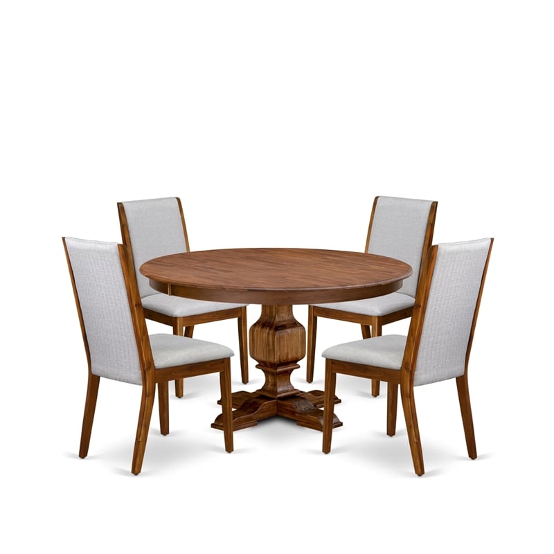 Pemberly Row 5-Piece Dining Set with Grey Linen Chairs in Walnut Wood