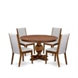 Pemberly Row 5-Piece Dining Set with Grey Linen Chairs in Walnut Wood