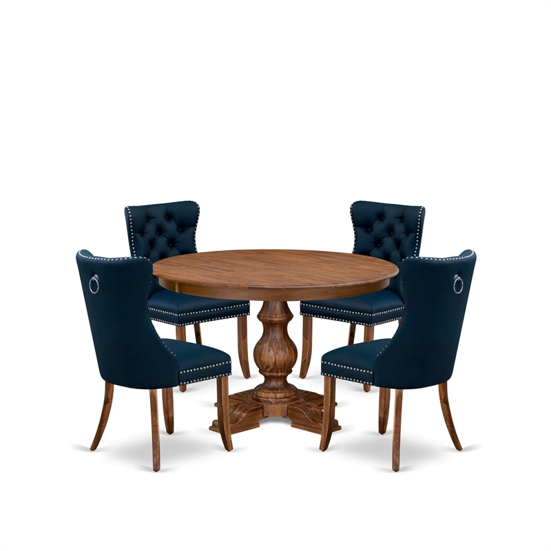 Pemberly Row 5-Piece Kitchen Table Set with Faux Leather Chairs in Walnut