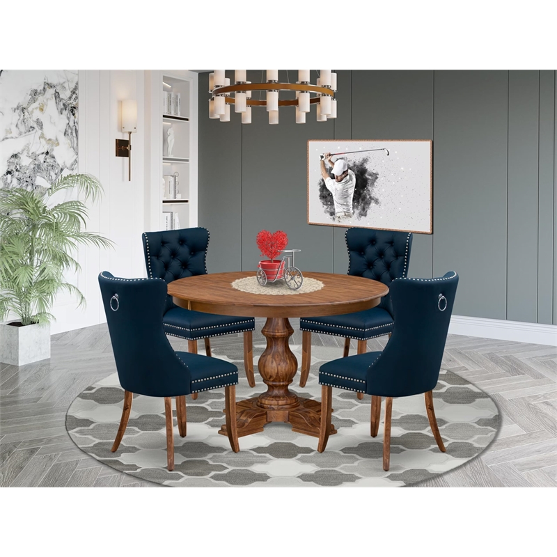 Pemberly Row 5-Piece Kitchen Table Set with Faux Leather Chairs in Walnut