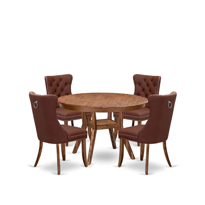 Pemberly Row 5-Piece Dining Set with Faux Leather Chairs in Walnut Wood