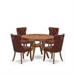 Pemberly Row 5-Piece Dining Set with Faux Leather Chairs in Walnut Wood