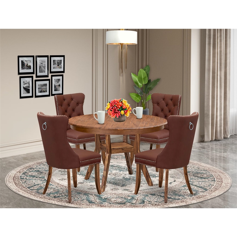 Pemberly Row 5-Piece Dining Set with Faux Leather Chairs in Walnut Wood